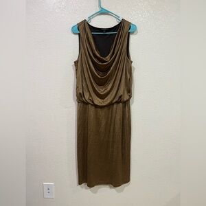 LAFAYETTE 148 NEW YORK gold/ brawn cowl neck sleeveless , midi dress